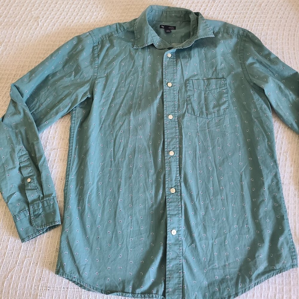 Gap Classic Fit Emerald Green/Teal Paisley Print Button Down Shirt, Size M